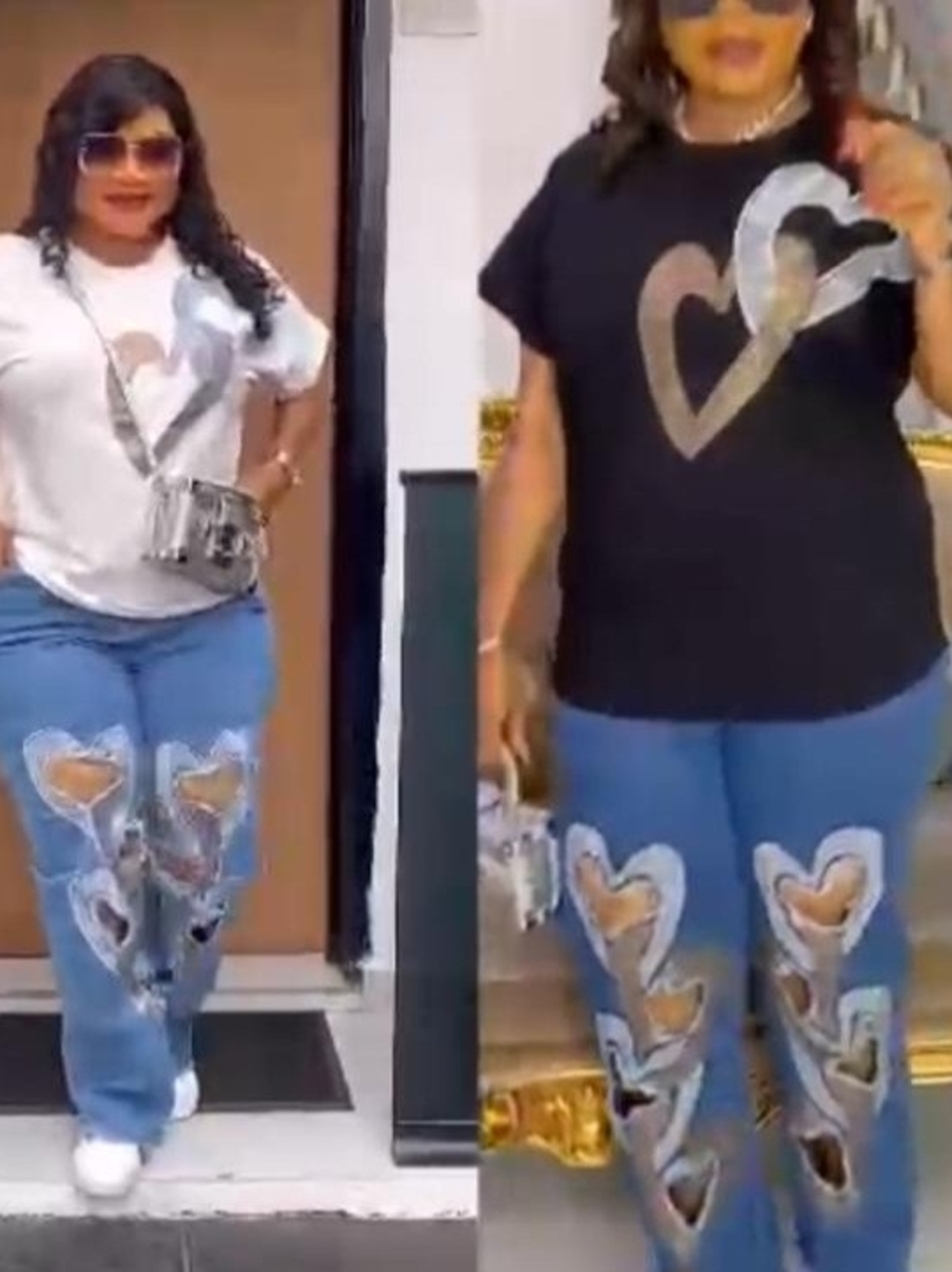 Women’s Heart-Cut Light Blue Jeans with Metallic Heart Detail